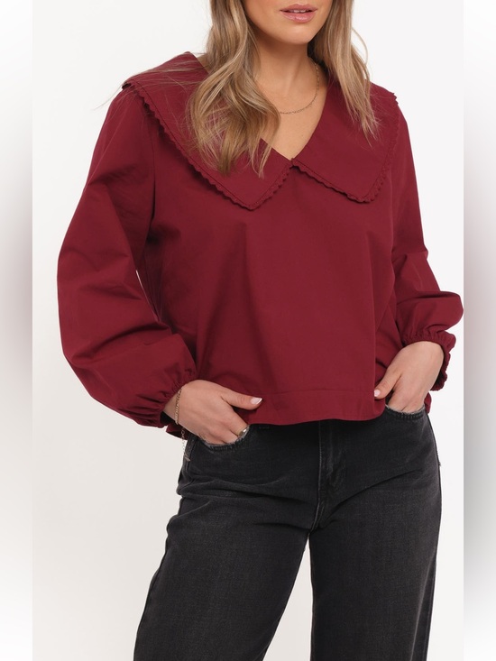 Petal & Pup Tops - Petal & Pup Kenna Poplin Top S Burgundy Peter Pan Collar Blouse NWOT